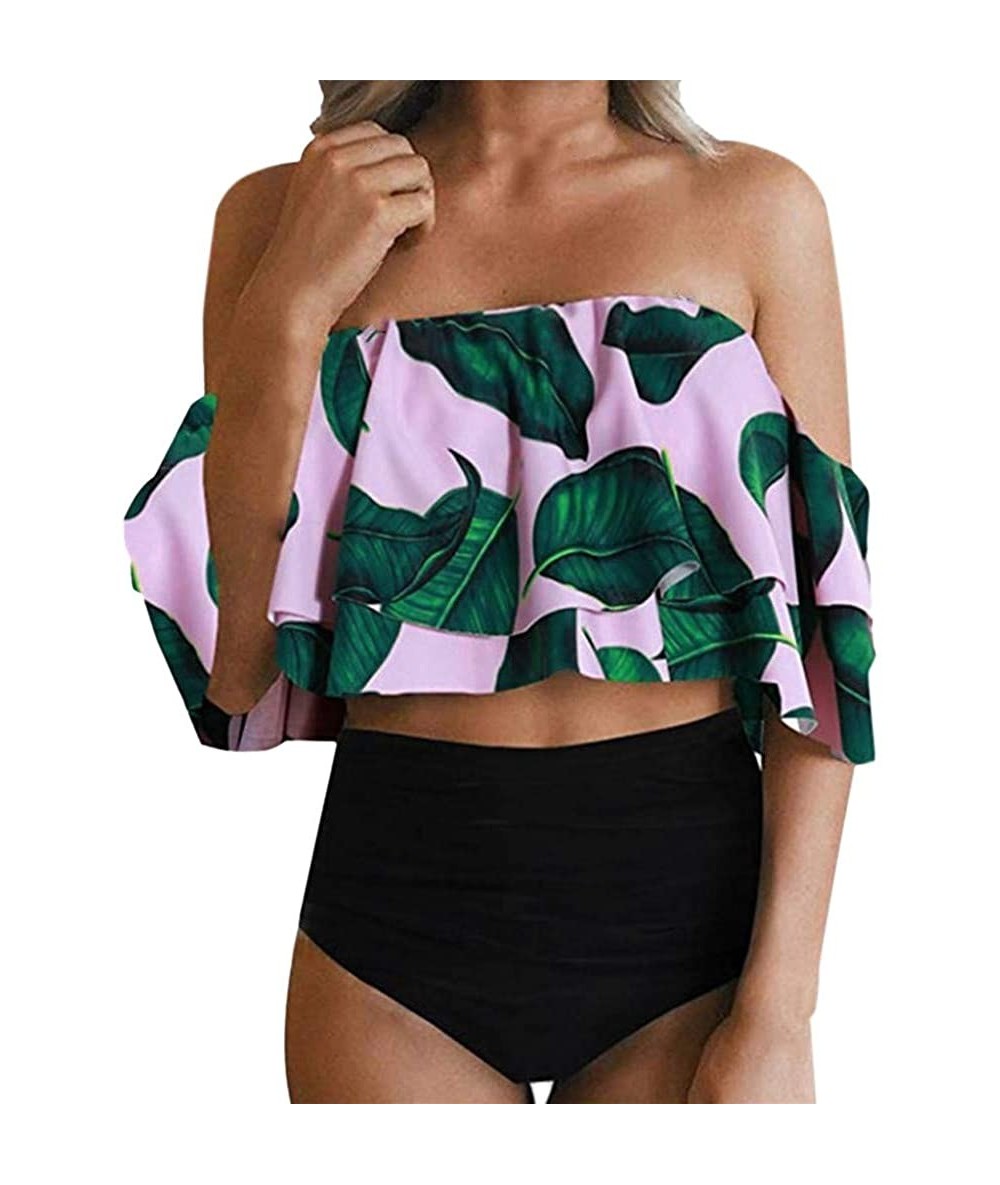 Tankinis Women Two Pieces Tankini Swimsuits Hawaiian Ruffle Swimwear Bathing Suit Set - Green - C418OKOO9EK $31.69