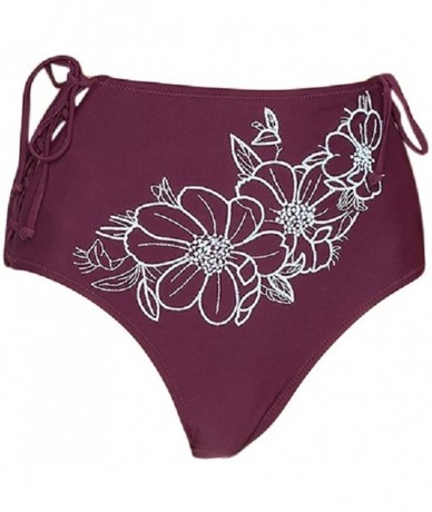 Tankinis Women's Reha Burgundy High Waisted Bikini Bottom - CJ12NZ5WEOT $46.47