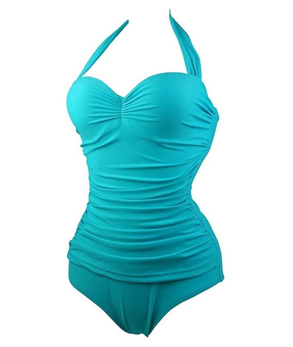 Racing Women's Skull One Piece Swimsuit Halter Beach Swimwear Bathing Suit - Blue - CV197ZIAE4O $48.25