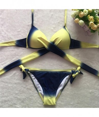 Sets Gradient Bikini- Women Swimwear Sexy Cross Bandage Push-Up Padded Swimsuit Bathing Split Beachwear - Yellow - CG180L0EIY...