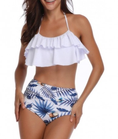 Sets Womens Two Piece Swimwear High Waisted Padded Halter Beach Bathing Suits Bikini Set - White - C418OA56LXQ $51.03