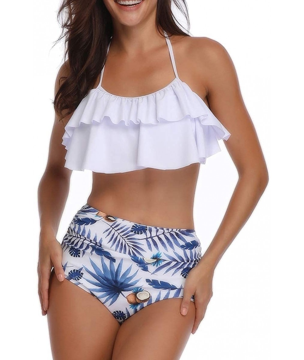 Sets Womens Two Piece Swimwear High Waisted Padded Halter Beach Bathing Suits Bikini Set - White - C418OA56LXQ $51.03