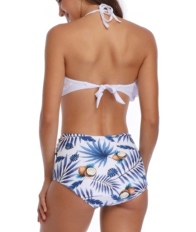 Sets Womens Two Piece Swimwear High Waisted Padded Halter Beach Bathing Suits Bikini Set - White - C418OA56LXQ $51.03