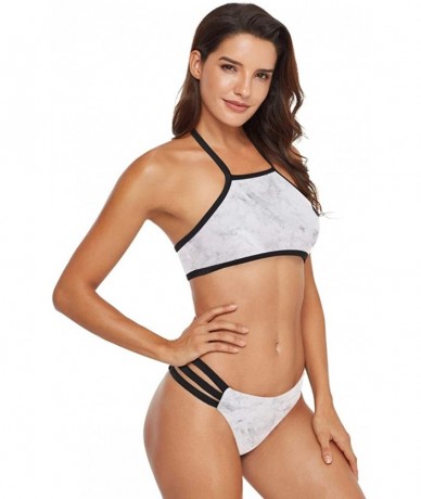 Sets Alaska Glacier Lake Snow Mountain Women's Strap Side Bottom Swimsuits Bikini Suits - White Marble - CU18UY6Z209 $58.49