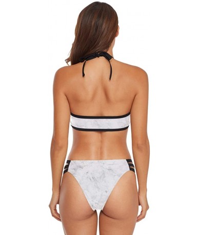 Sets Alaska Glacier Lake Snow Mountain Women's Strap Side Bottom Swimsuits Bikini Suits - White Marble - CU18UY6Z209 $58.49