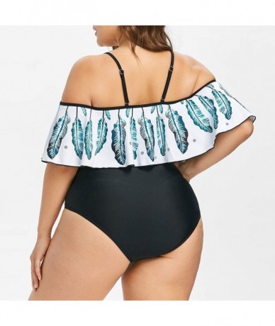 Racing Women Plus Size Swimwear One Piece Swimsuits Feather Print Off Shoulder Beachwear Bathing Suits - Blue - C3197M8AA03 $...