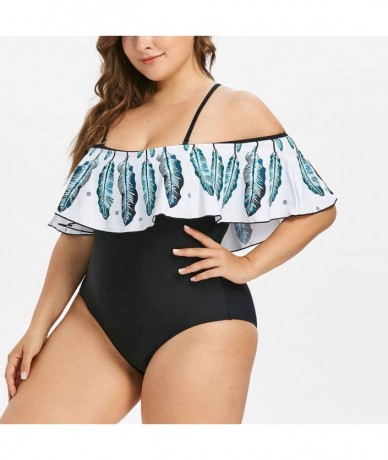 Racing Women Plus Size Swimwear One Piece Swimsuits Feather Print Off Shoulder Beachwear Bathing Suits - Blue - C3197M8AA03 $...