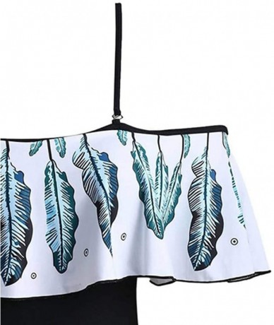 Racing Women Plus Size Swimwear One Piece Swimsuits Feather Print Off Shoulder Beachwear Bathing Suits - Blue - C3197M8AA03 $...