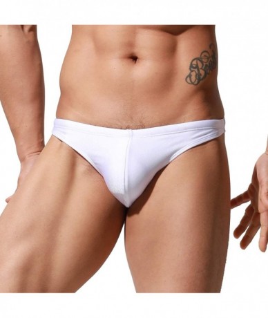 Briefs Men's Slim fit Swim Bikini Swimwear Sunbathing Breathable Expose G-Strings Swimsuit - White - CF1994E6GK2 $34.80