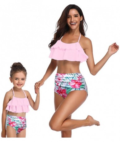 Sets Girls Bikini Swimsuits Mommy and Me Matching Ruffle Off Shoulder Swimwear - Pink/ Flower - C819C5UIM6T $31.36