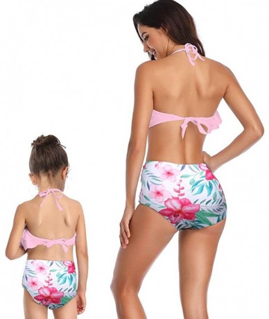 Sets Girls Bikini Swimsuits Mommy and Me Matching Ruffle Off Shoulder Swimwear - Pink/ Flower - C819C5UIM6T $31.36