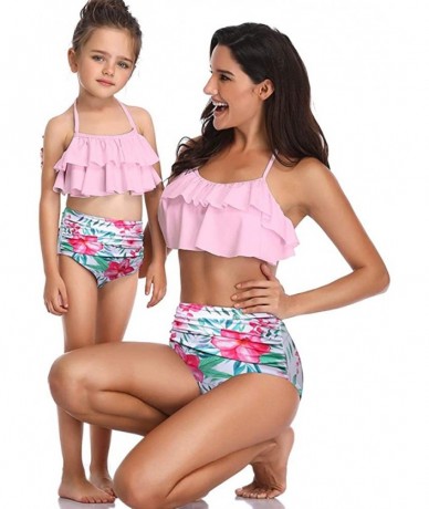 Sets Girls Bikini Swimsuits Mommy and Me Matching Ruffle Off Shoulder Swimwear - Pink/ Flower - C819C5UIM6T $31.36