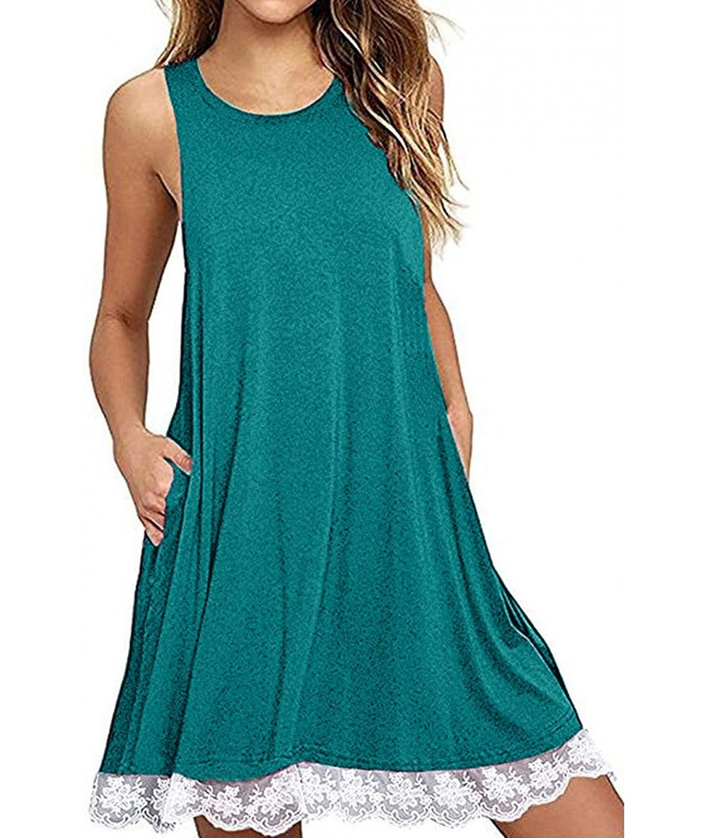 Bottoms Women's Casual Loose Pocket Long Dress Short Sleeve Split Maxi Dress - Green - CJ18QOIGEN9 $39.35