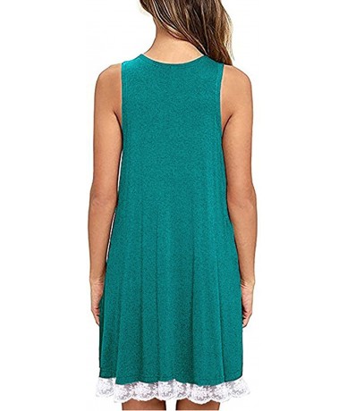 Bottoms Women's Casual Loose Pocket Long Dress Short Sleeve Split Maxi Dress - Green - CJ18QOIGEN9 $39.35