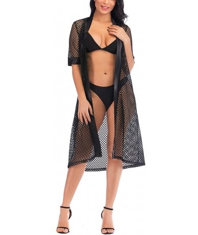 Cover-Ups Womens Beach Crochet Kimono Bathing Suit Cover Up Swimwear Summer Beach Dress - 0454 Black - CS18WQUU52N $31.91