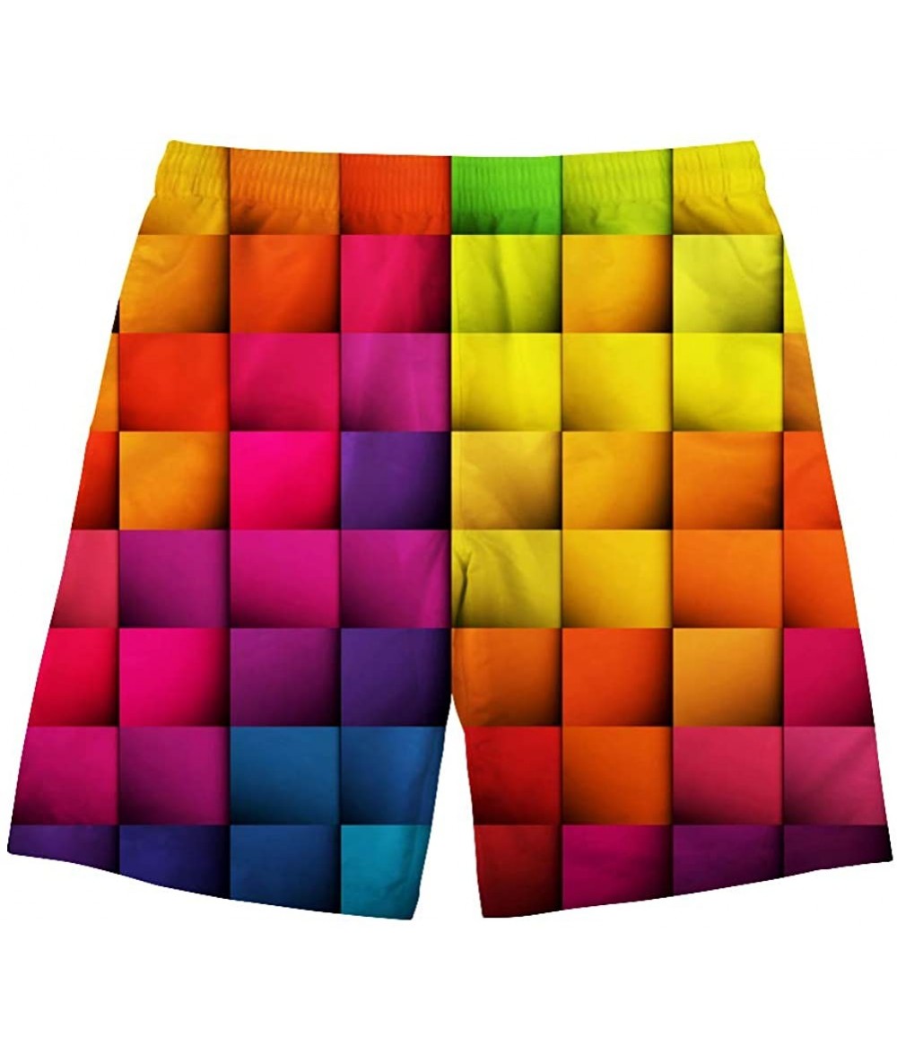 Trunks Men's Camouflage Printing Quick Dry Beach Board Shorts Swim Trunks - Rainbow Plaid - CN18OWMMM59 $46.47