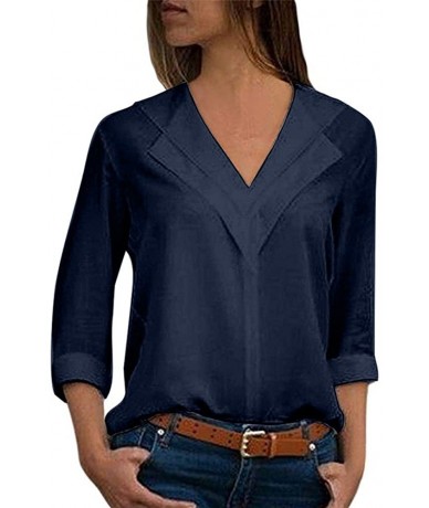 Racing Blouse For Women Loose Print Button Blouse Pullover Tops Shirt - 6 - Navy - CV18RN5IOYX $26.44