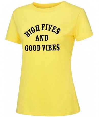 Tops Letter Print Oversized Short Sleeve Women's Shirt - W-yellow - C919644NMXT $26.86