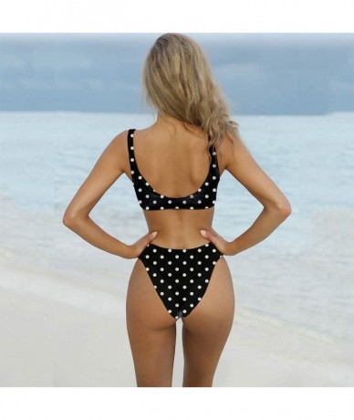 Sets Knot Front Tropical Bikini Set Women Swimsuit Sexy Swimwear - Black Dot - CW18LN5ZZNX $32.92