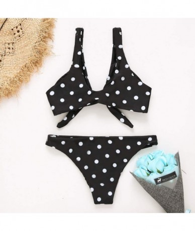 Sets Knot Front Tropical Bikini Set Women Swimsuit Sexy Swimwear - Black Dot - CW18LN5ZZNX $32.92