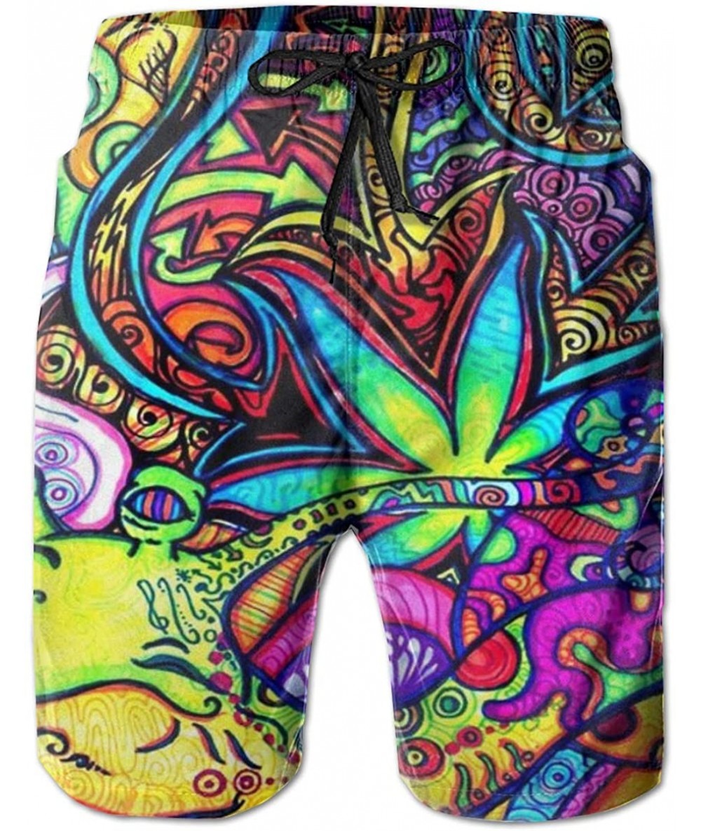 Trunks Casual Mens Swim Trunks Quick Dry Psychedelic Trippy DJ Art Black Printed Beach Shorts Summer Boardshorts - Marijuana ...