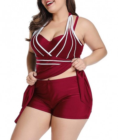 Sets Women's Plus Size Swimdress Halter Two Piece Swimsuit Tankini Set - Red - CB18S0LEREQ $44.66