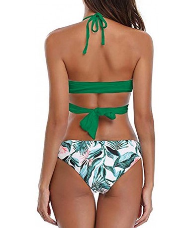 Racing Womens Bathing Suits Floral Printing Swim Bottoms Padded Halter Bandage Bikini Two Piece Swimsuits A light Green - C81...