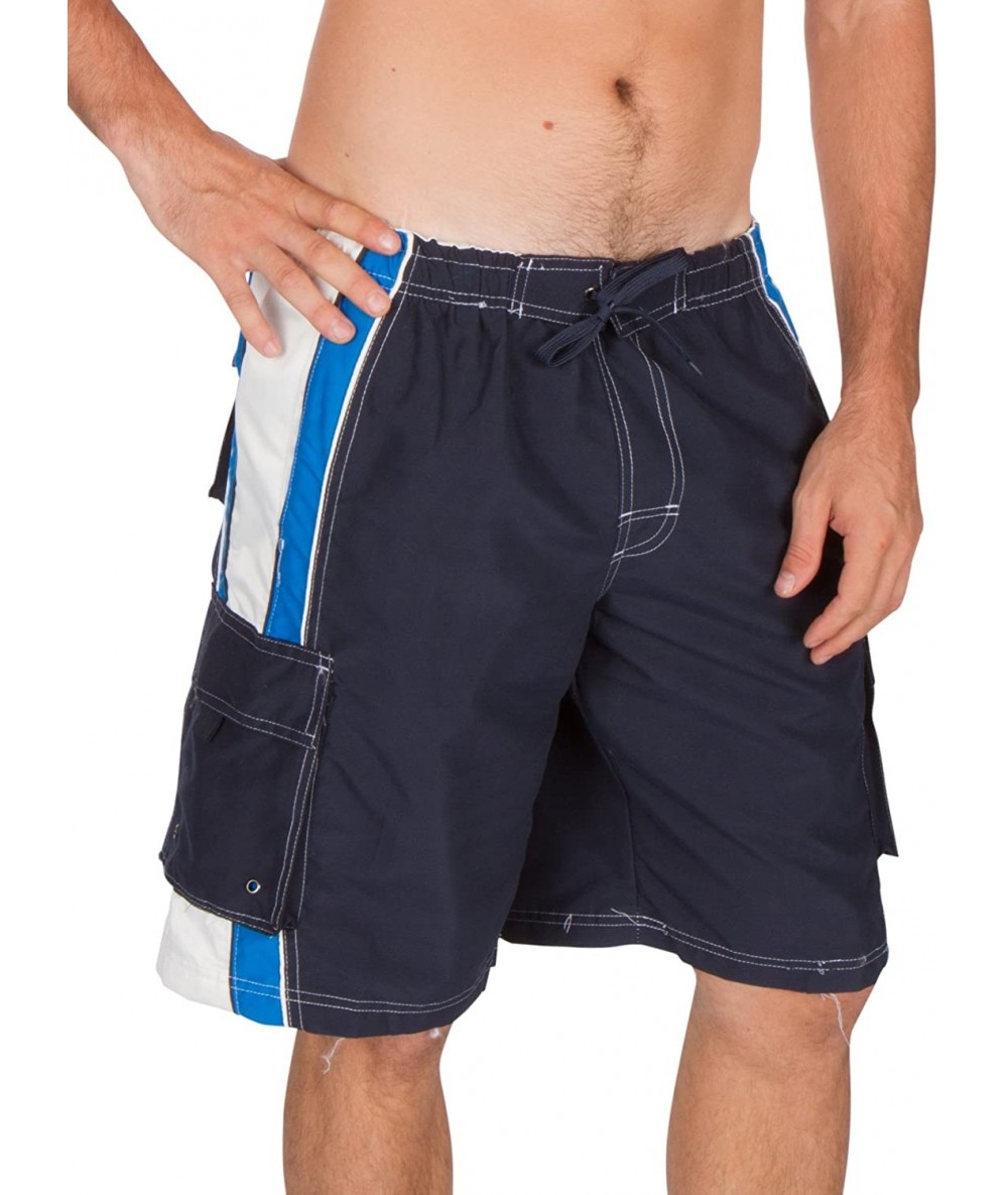 Board Shorts Contrast Stripe Boardwalk Skate Surf Boardshort - Navy - CR127F96NQ5 $19.76