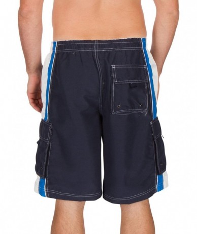 Board Shorts Contrast Stripe Boardwalk Skate Surf Boardshort - Navy - CR127F96NQ5 $19.76