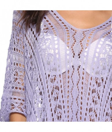 Cover-Ups Women's Crochet Lace Hollow-Out Cover up Bikini Swimwear Bathing Suit Beachwear - Lavender - C518LU2T8G9 $30.24