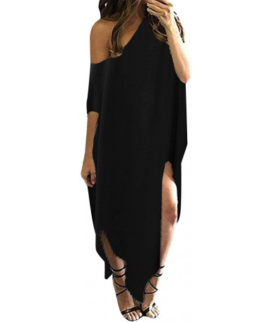 Cover-Ups Women Summer Maxi Long Dress Casual Loose Kaftan Off Shoulder Sundress Beach Cover Up Dress - 1-black - C718OUHY5X3...