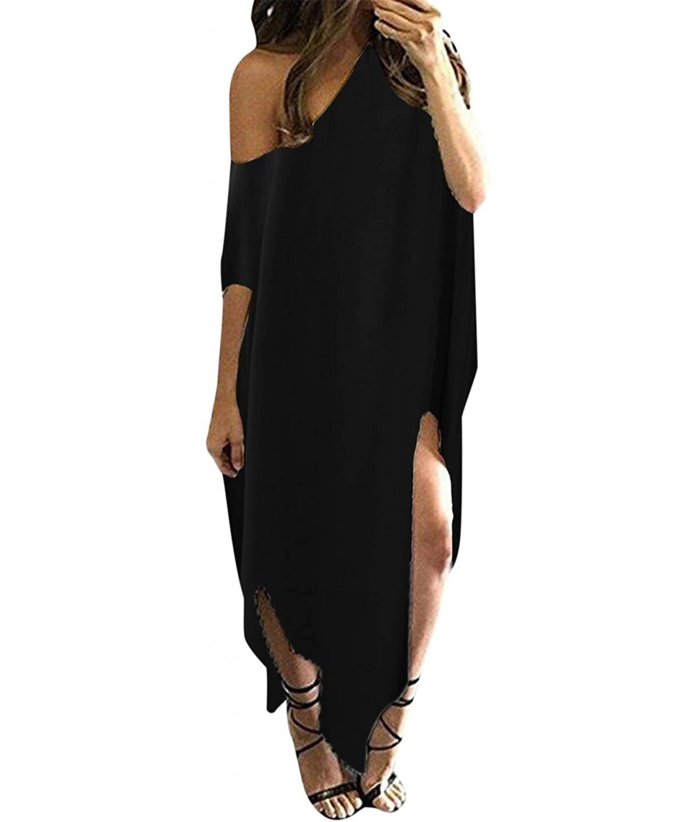 Cover-Ups Women Summer Maxi Long Dress Casual Loose Kaftan Off Shoulder Sundress Beach Cover Up Dress - 1-black - C718OUHY5X3...