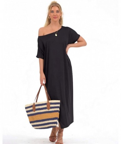 Cover-Ups Women Summer Maxi Long Dress Casual Loose Kaftan Off Shoulder Sundress Beach Cover Up Dress - 1-black - C718OUHY5X3...