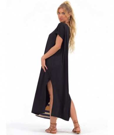 Cover-Ups Women Summer Maxi Long Dress Casual Loose Kaftan Off Shoulder Sundress Beach Cover Up Dress - 1-black - C718OUHY5X3...