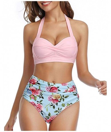 Sets Women's Fashion Sling Bandeau Bikini Sets Bathing Suits Two Pieces SFE Summer Tummy Control High Waisted Swimsuit - Pink...