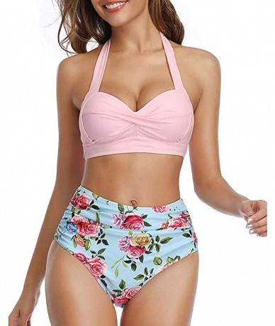 Sets Women's Fashion Sling Bandeau Bikini Sets Bathing Suits Two Pieces SFE Summer Tummy Control High Waisted Swimsuit - Pink...