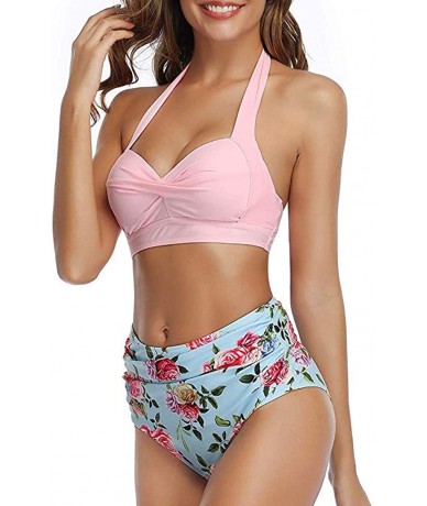 Sets Women's Fashion Sling Bandeau Bikini Sets Bathing Suits Two Pieces SFE Summer Tummy Control High Waisted Swimsuit - Pink...