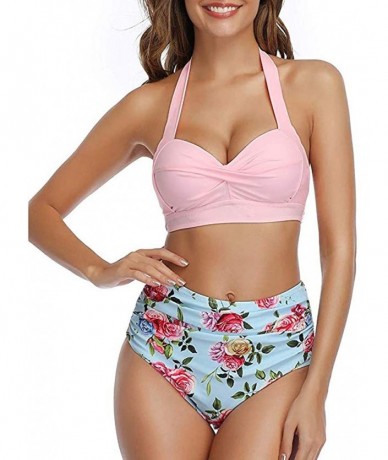 Sets Women's Fashion Sling Bandeau Bikini Sets Bathing Suits Two Pieces SFE Summer Tummy Control High Waisted Swimsuit - Pink...