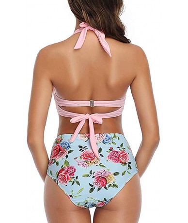 Sets Women's Fashion Sling Bandeau Bikini Sets Bathing Suits Two Pieces SFE Summer Tummy Control High Waisted Swimsuit - Pink...