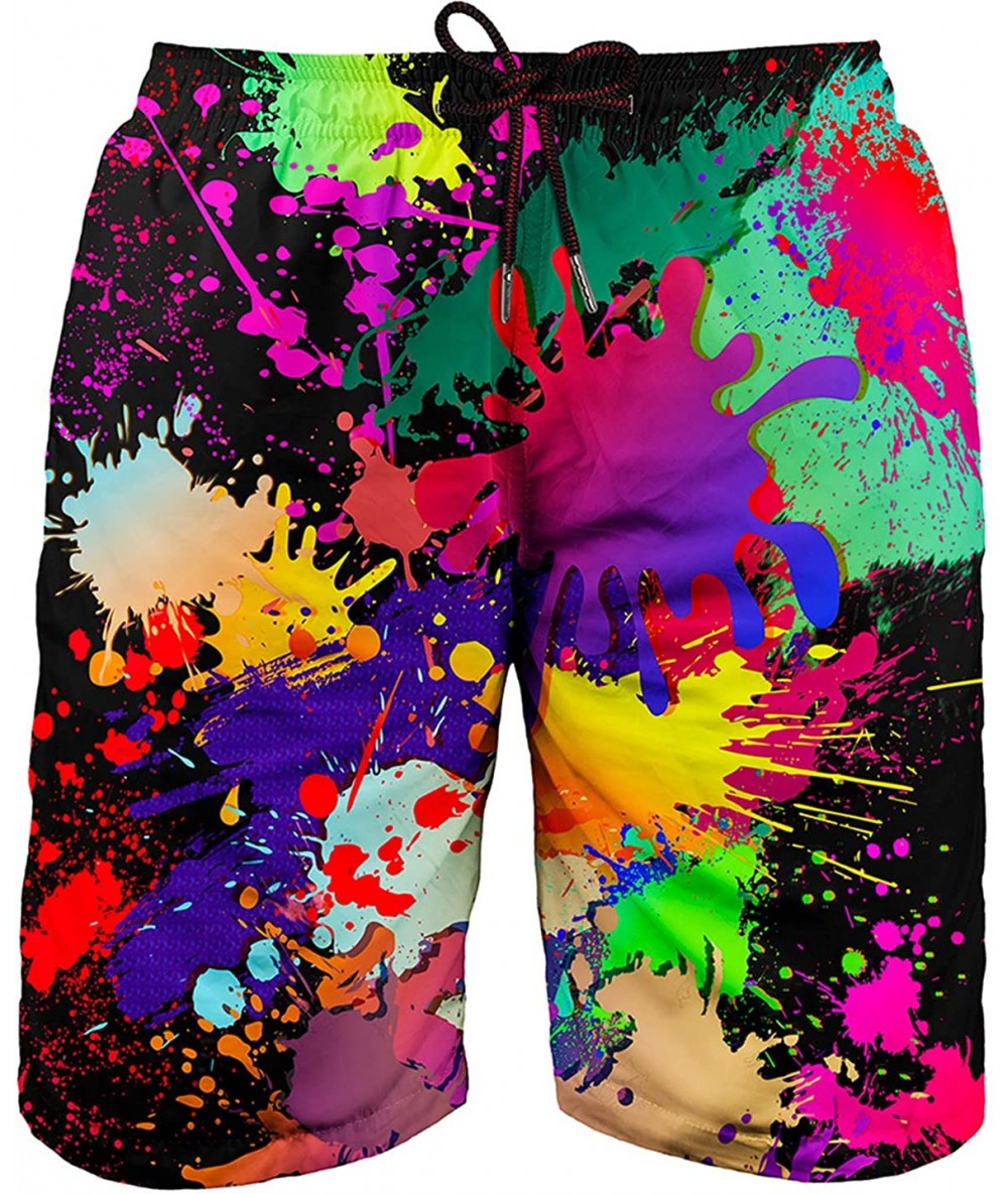 Trunks Men's Swim Trunks Bathing Shorts with 3D Print Deisgn Quick Dry Boards with Mesh Lining About Knee - Paint Splatter-bl...