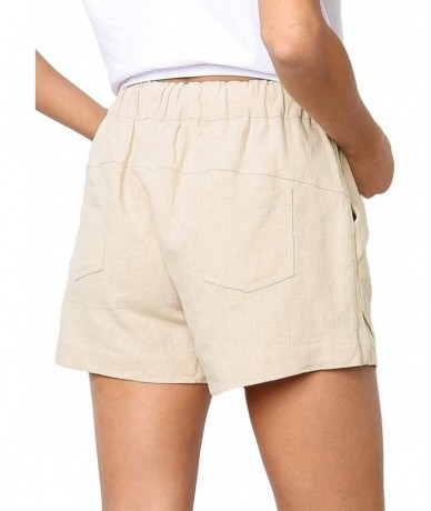 Cover-Ups Womens Casual Drawstring Elastic Waist Solid Cotton Linen Beach Shorts with Pockets - Beige - CR18QTHSTGC $39.36