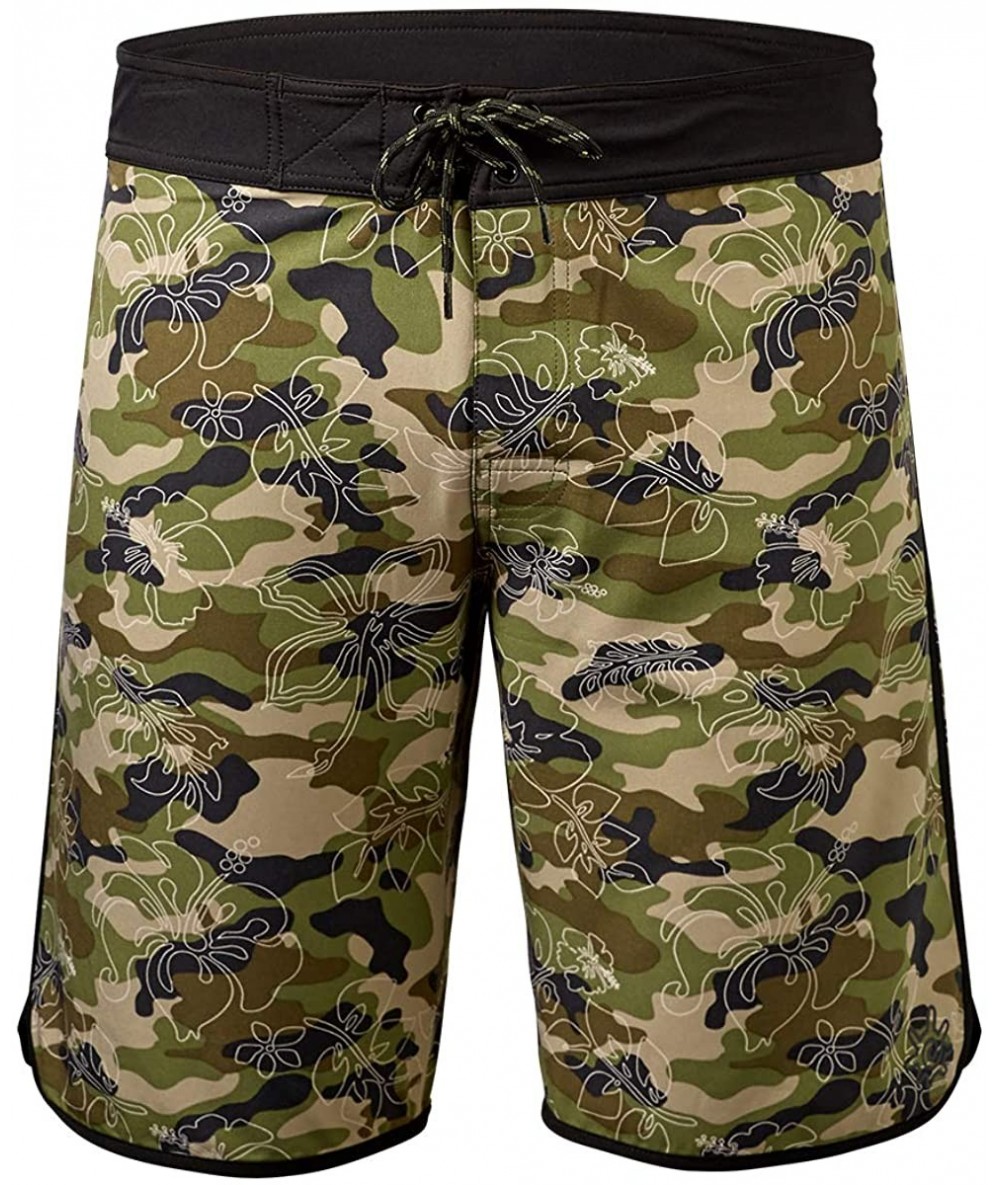 Board Shorts UPF 50+ Mens Retro Board Shorts - Army Green Camo - CW18LGAH737 $84.25