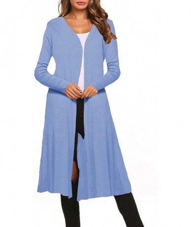 Cover-Ups Women Plus Size Long Open Front Drape Maxi Cardigan Lightweight Duster Long Sleeve Cardigan Fall (S 4XL) Light Blue...