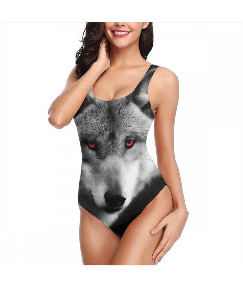 Racing Red-Eyed Fire Wolf Women's Quick DrOne Piece Swimsuits Elasticity Bathing Suit Swimwear Soft Cup - White - C518U25AX3X...