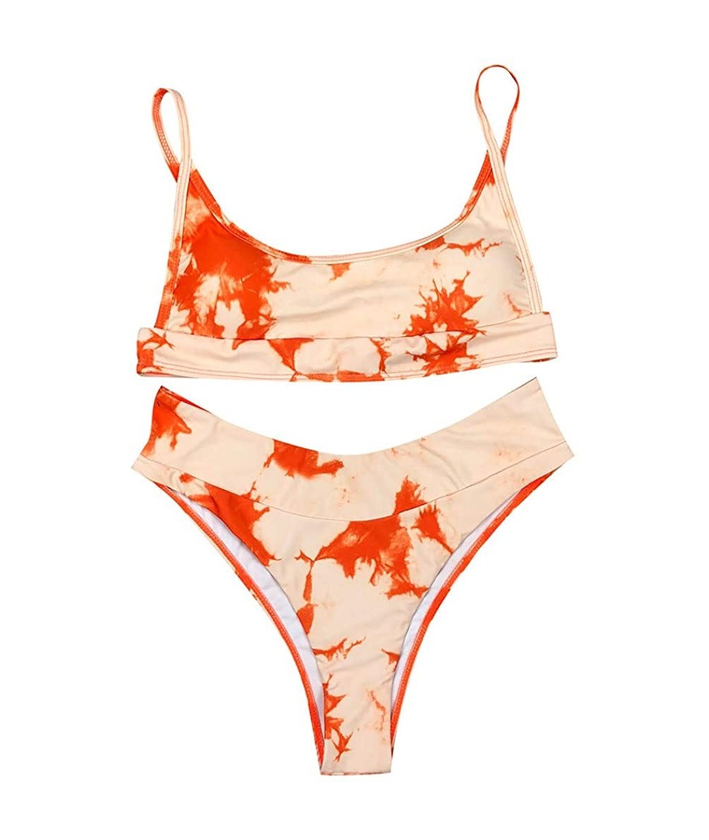 Sets Women's Marble Pattern Shoulder Strap Bikini Set - Orange - C6199KX5D72 $26.70