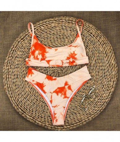 Sets Women's Marble Pattern Shoulder Strap Bikini Set - Orange - C6199KX5D72 $26.70