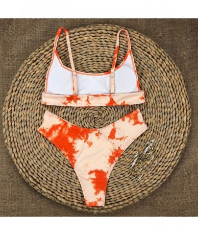 Sets Women's Marble Pattern Shoulder Strap Bikini Set - Orange - C6199KX5D72 $26.70