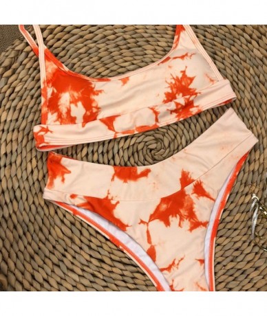 Sets Women's Marble Pattern Shoulder Strap Bikini Set - Orange - C6199KX5D72 $26.70