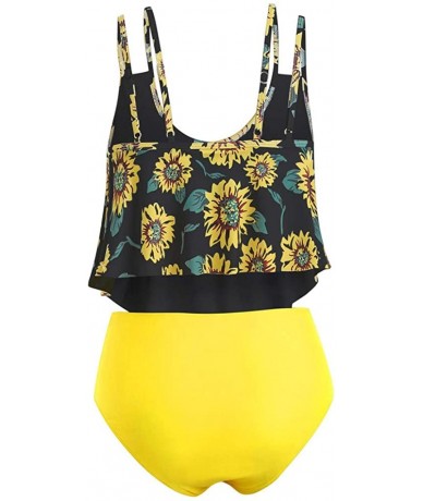 Sets Women Ruffled High Waisted Tankini Bikini Swimsuit Set S-XXXL - Yellow-3 - CX18UT2ZC0I $40.23