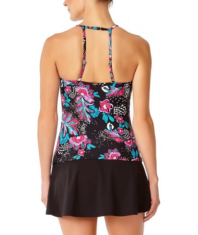 Tankinis Women's High Neck Tankini Swim Top with Strappy Back Detail - Black Floral - CO186M3O7D0 $68.06